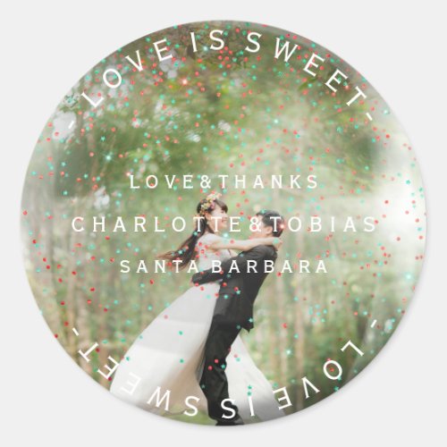 Custom Wedding Thanks Teal Pink Photo Babble Classic Round Sticker