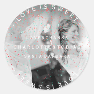 Custom Wedding Thanks Teal Pink Photo Favor Classic Round Sticker
