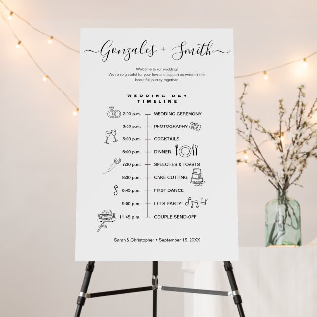 Custom Wedding Timeline with Hand drawn icons Foam Board (In Situ (Stand))