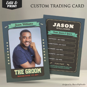 Custom Wedding Trading Cards, Retro Groom Card