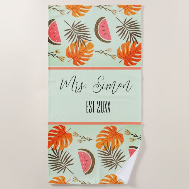 Custom Wedding Tropical Hawaiian Beach Towel (Front)