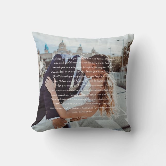Custom Wedding Vows Couple Photo Throw Pillow (Front)