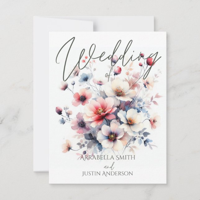 Custom Wedding Watercolor Floral Bouquet Wedding Invitation (Front)