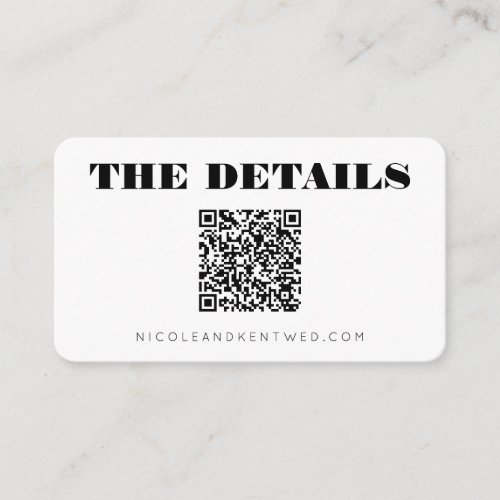 Custom Wedding Website Black White QR Code Details Enclosure Card