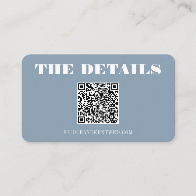 Custom Wedding Website Dusty Blue QR Code Details Enclosure Card (Front)