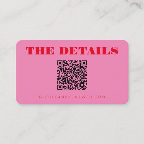 Custom Wedding Website Red Pink QR Code Details Enclosure Card