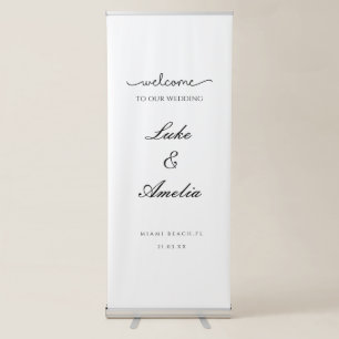 Custom Wedding Welcome Sign, Elegant Linen Fabric Retractable Banner