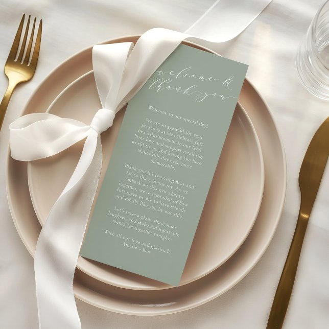 Custom Wedding Welcome Thank You Sage Place Card (Creator Uploaded)