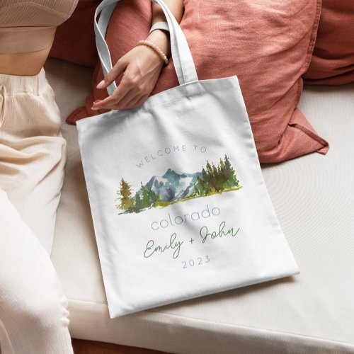 custom wedding welcome to Colorado tote bag