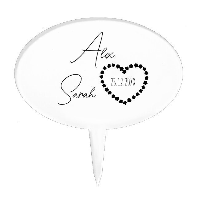 Custom Wedding with heart Couples Anniversary Gift Cake Topper (Front)