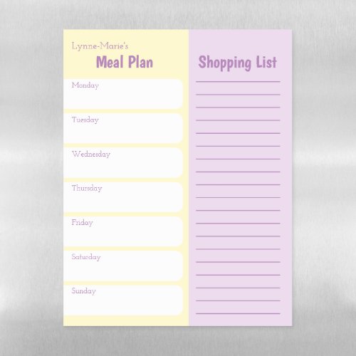 Custom Weekly Meal Planner  Shopping List Pastel Magnetic Dry Erase Sheet