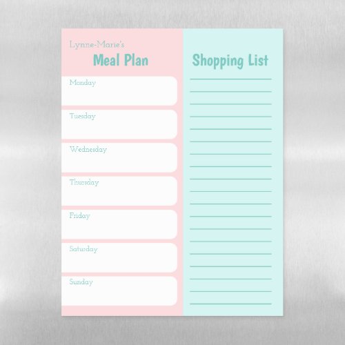 Custom Weekly Meal Planner  Shopping List Pastel Magnetic Dry Erase Sheet