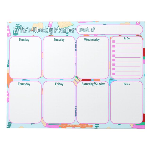 Custom Weekly Planner | Cozy Book Lovers Pattern Notepad (Front)