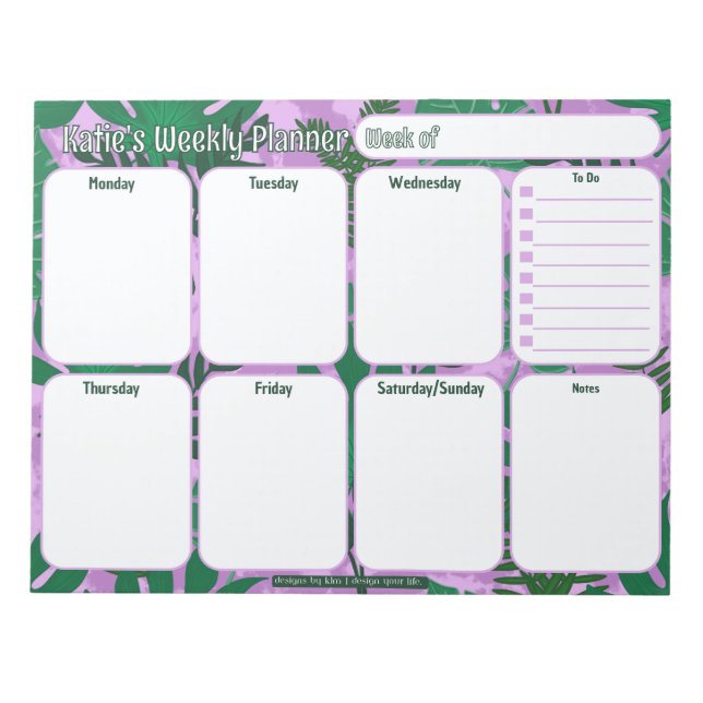 Custom Weekly Planner | Jungle Leaves Pattern Notepad (Front)