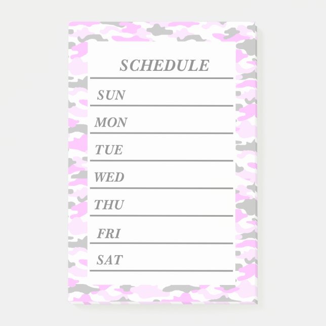 Custom Weekly Schedule Pink Camouflage Whi Post-it Notes (Front)