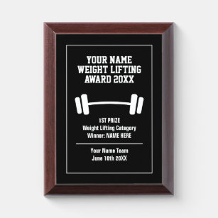 Custom weight lifting championship sports prize award plaque