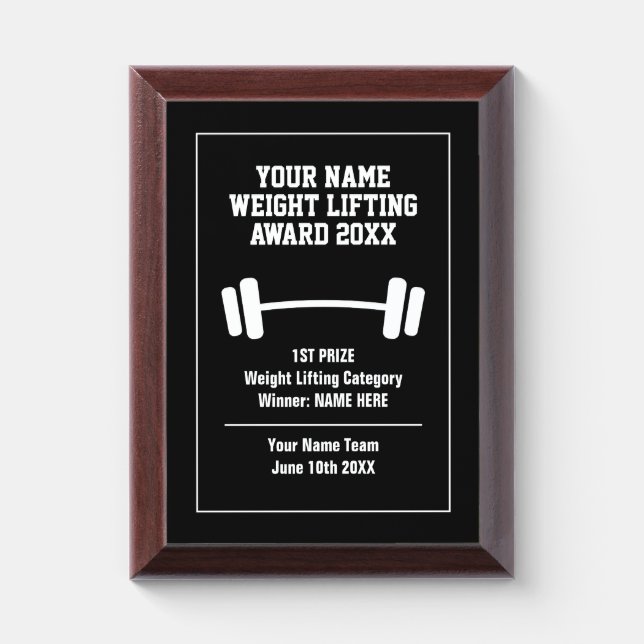 Custom weight lifting championship sports prize award plaque (Vertical)