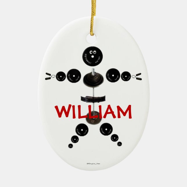 Custom Weightlifter Cartoon Ceramic Ornament (Front)
