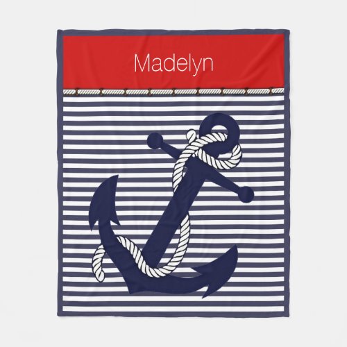 Custom Welcome Aboard Anchors Stripes Pattern Fleece Blanket