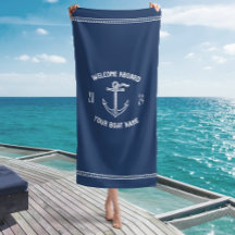 Custom Welcome Aboard Boat Name Navy Blue