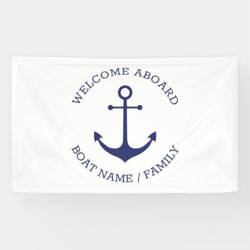 Custom Welcome Aboard nautical anchor blue white Banner