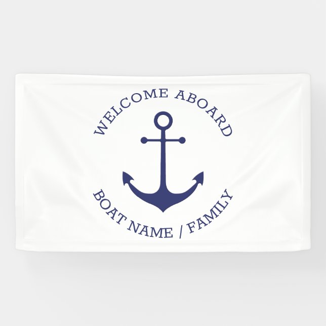 Custom Welcome Aboard nautical anchor blue white Banner (Horizontal)