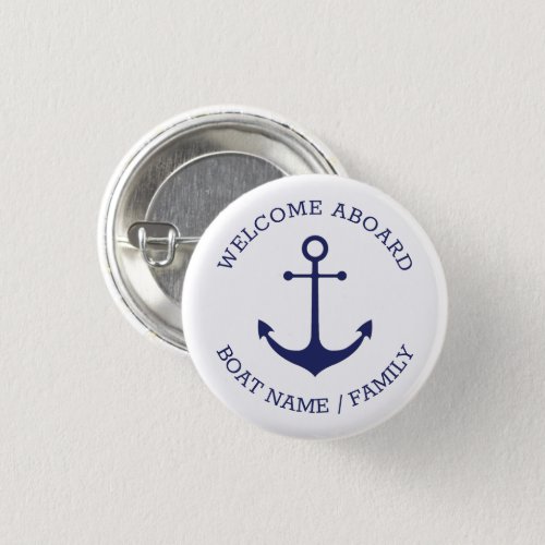 Custom Welcome Aboard nautical anchor blue white Button
