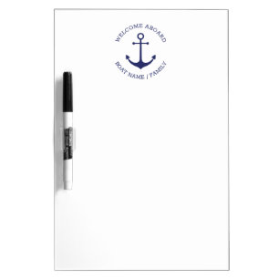 Custom Welcome Aboard nautical anchor blue white Dry Erase Board