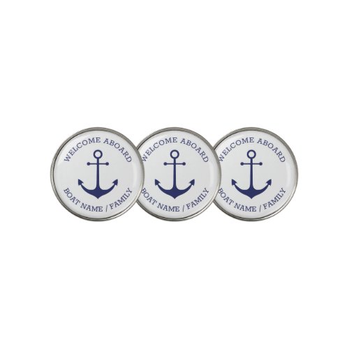 Custom Welcome Aboard nautical anchor blue white Golf Ball Marker