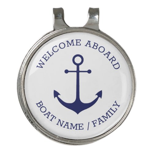 Custom Welcome Aboard nautical anchor blue white Golf Hat Clip