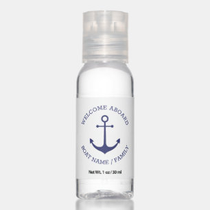 Custom Welcome Aboard nautical anchor blue white Hand Sanitizer