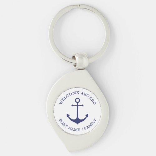 Custom Welcome Aboard nautical anchor blue white Keychain