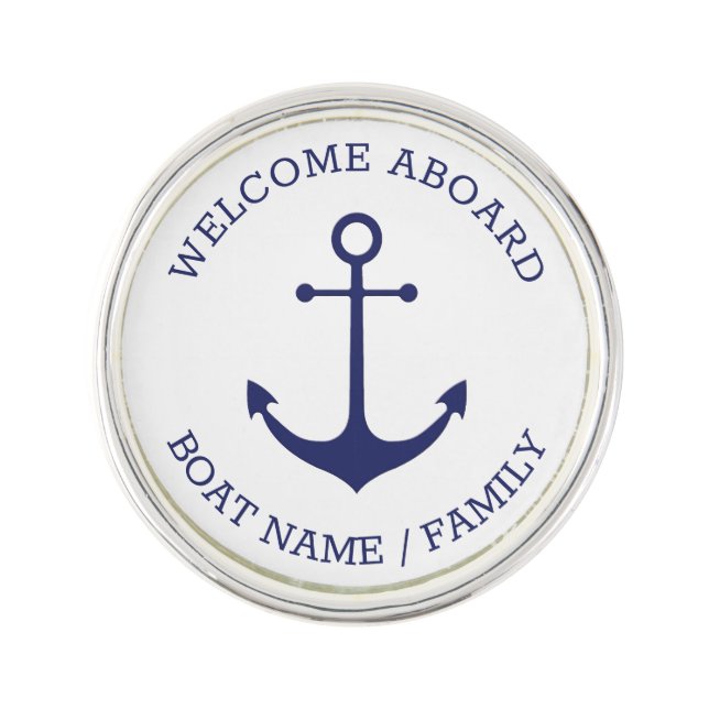 Custom Welcome Aboard nautical anchor blue white Lapel Pin (Front)