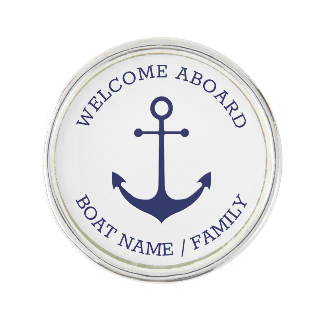 Welcome Pin Custom Welcome Aboard nautical anchor blue white Lapel Pin | Zazzle