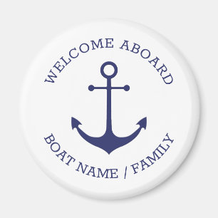 Custom Welcome Aboard nautical anchor blue white Magnet