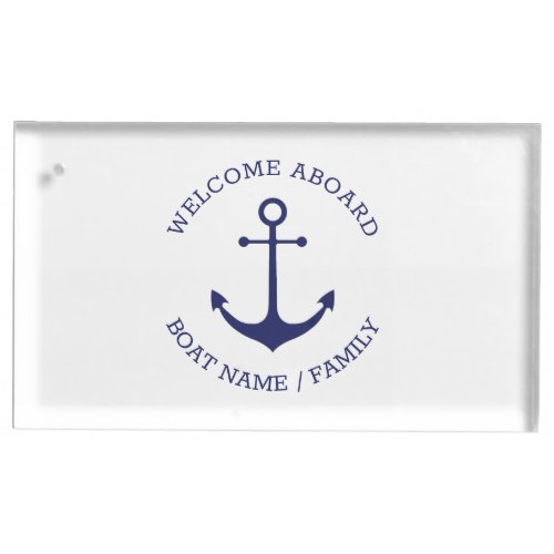 Custom Welcome Aboard nautical anchor blue white Place Card Holder