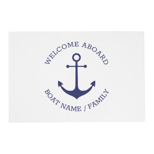 Custom Welcome Aboard nautical anchor blue white Placemat