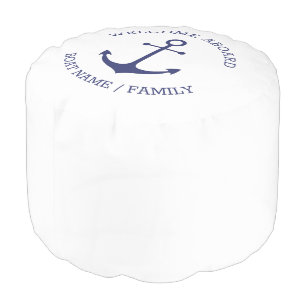 Custom Welcome Aboard nautical anchor blue white Pouf