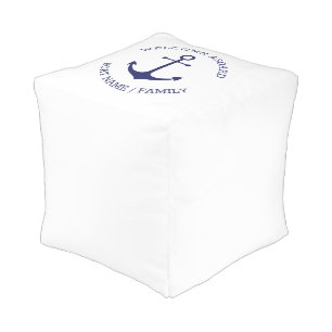 Custom Welcome Aboard nautical anchor blue white Pouf