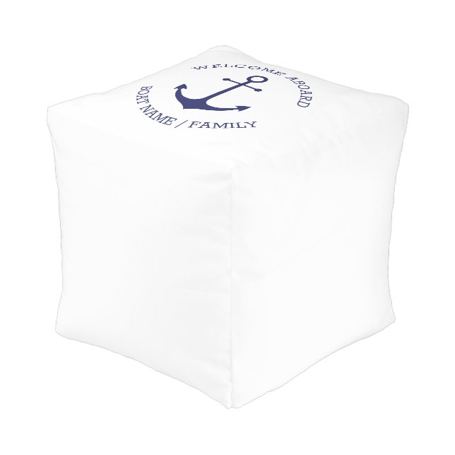 Custom Welcome Aboard nautical anchor blue white Pouf (Angled Front)