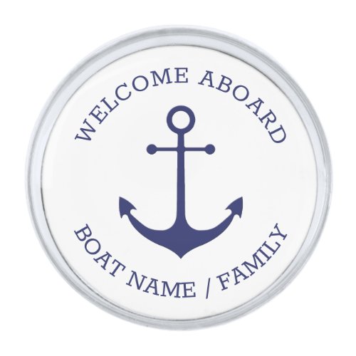 Custom Welcome Aboard nautical anchor blue white Silver Finish Lapel Pin