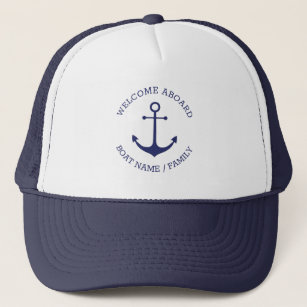 Custom Welcome Aboard nautical anchor blue white Trucker Hat