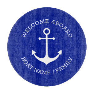 Custom Welcome Aboard nautical anchor cobalt blue Cutting Board