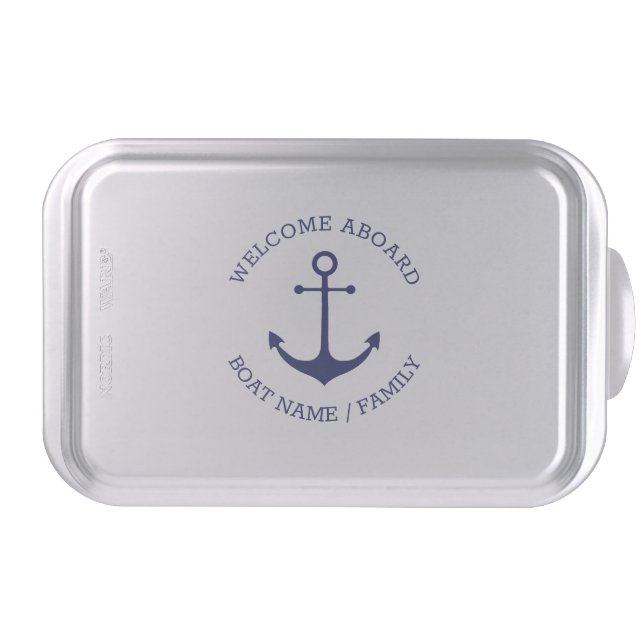 Custom Welcome Aboard nautical anchor navy blue Cake Pan (Front)