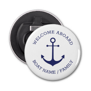 Custom Welcome Aboard nautical anchor navy white Bottle Opener