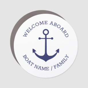 Custom Welcome Aboard nautical anchor navy white Car Magnet