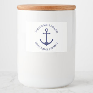 Custom Welcome Aboard nautical anchor navy white Food Label