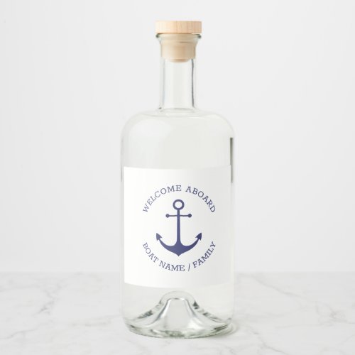 Custom Welcome Aboard nautical anchor navy white Liquor Bottle Label
