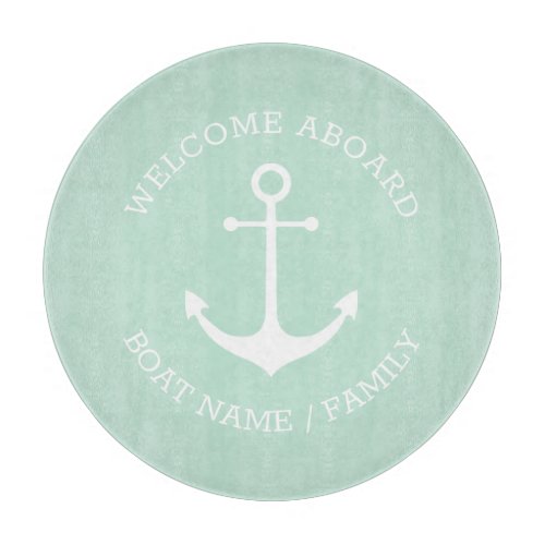 Custom Welcome Aboard nautical anchor seafoam mint Cutting Board