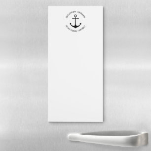 Custom Welcome Aboard nautical black anchor white Magnetic Notepad